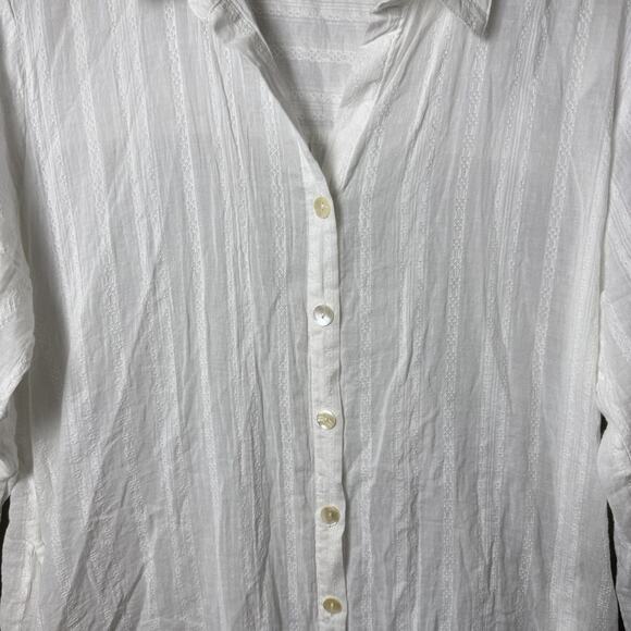 Blue Island White Long Sleeve Gauze Tunic Beach Swim Cover Up Top 100% Cotton M - Picture 3 of 10